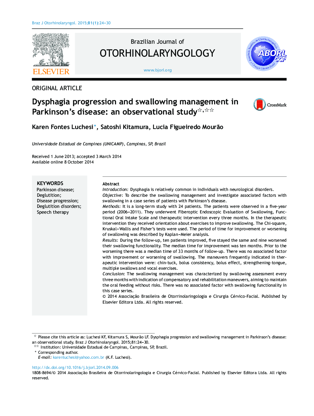 Dysphagia progression and swallowing management in Parkinson's disease: an observational study 