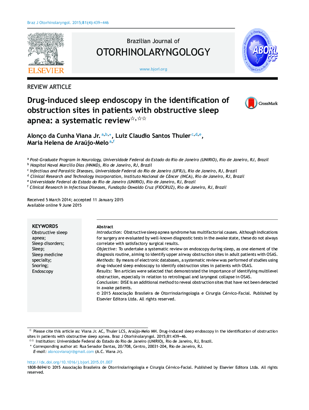 Drug-induced sleep endoscopy in the identification of obstruction sites in patients with obstructive sleep apnea: a systematic review 