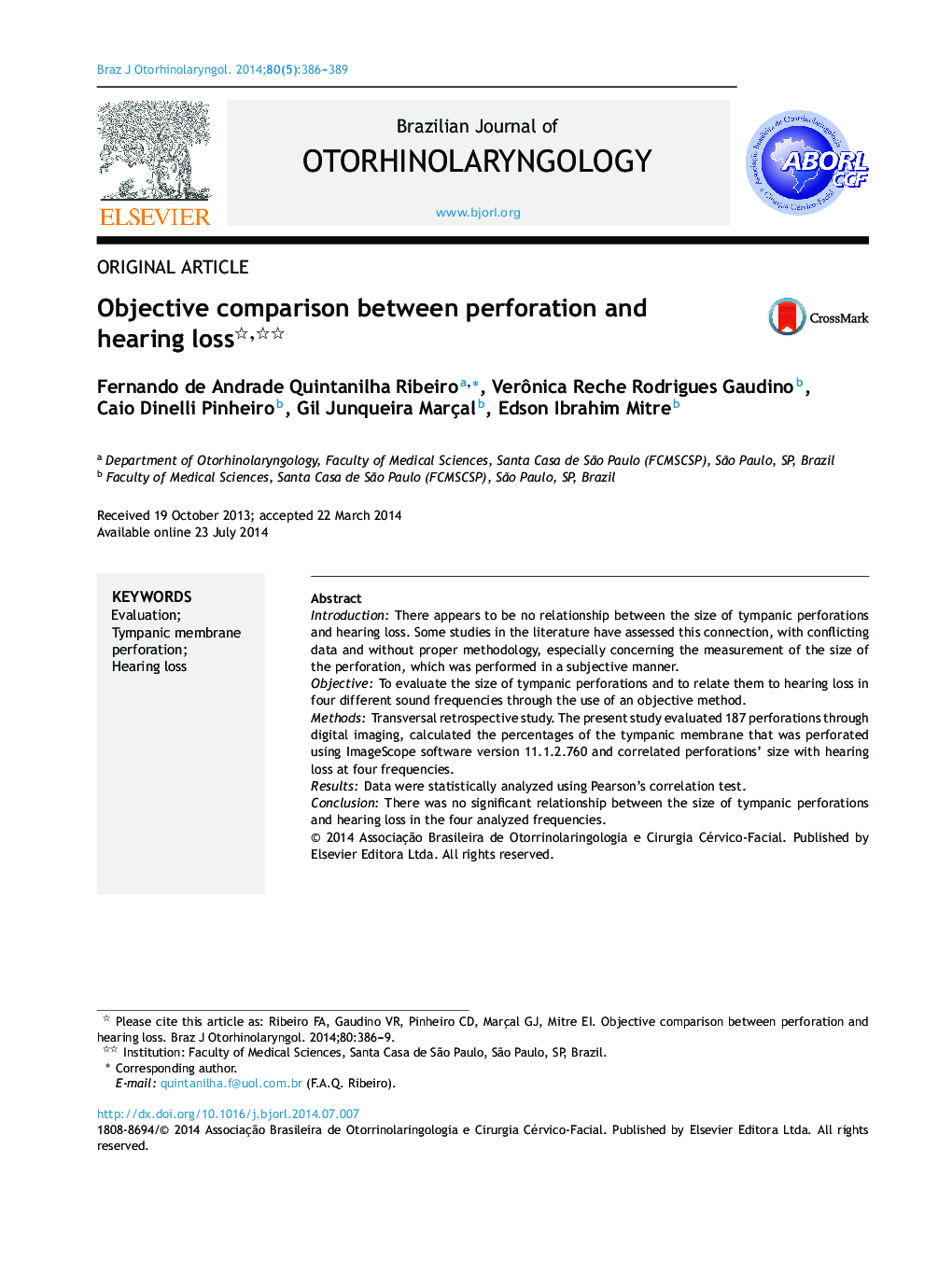 Objective comparison between perforation and hearing loss 