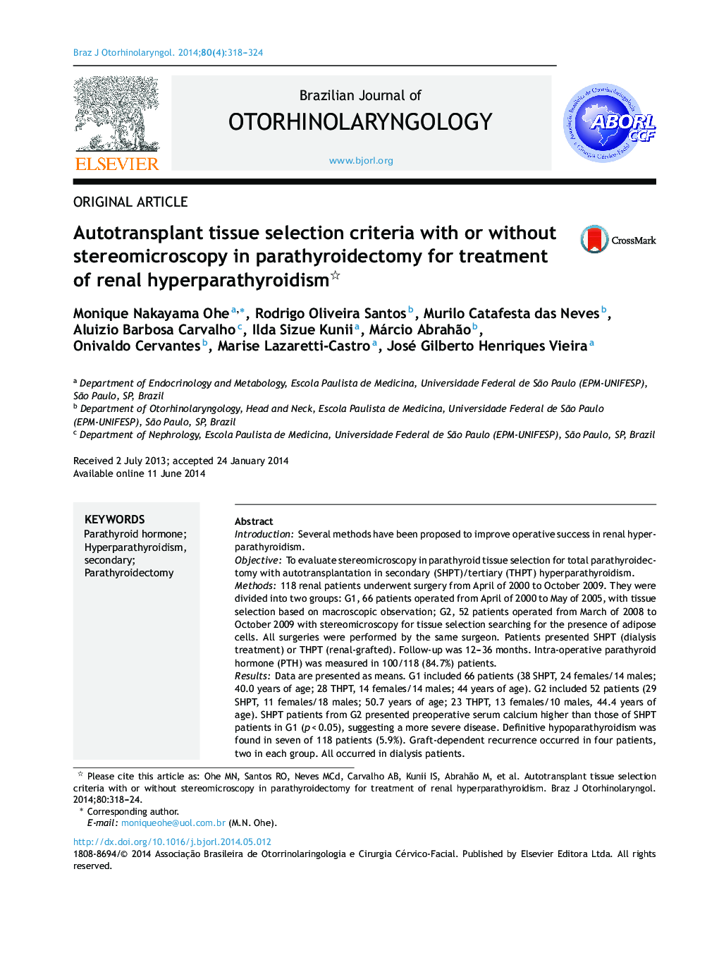 Autotransplant tissue selection criteria with or without stereomicroscopy in parathyroidectomy for treatment of renal hyperparathyroidism 