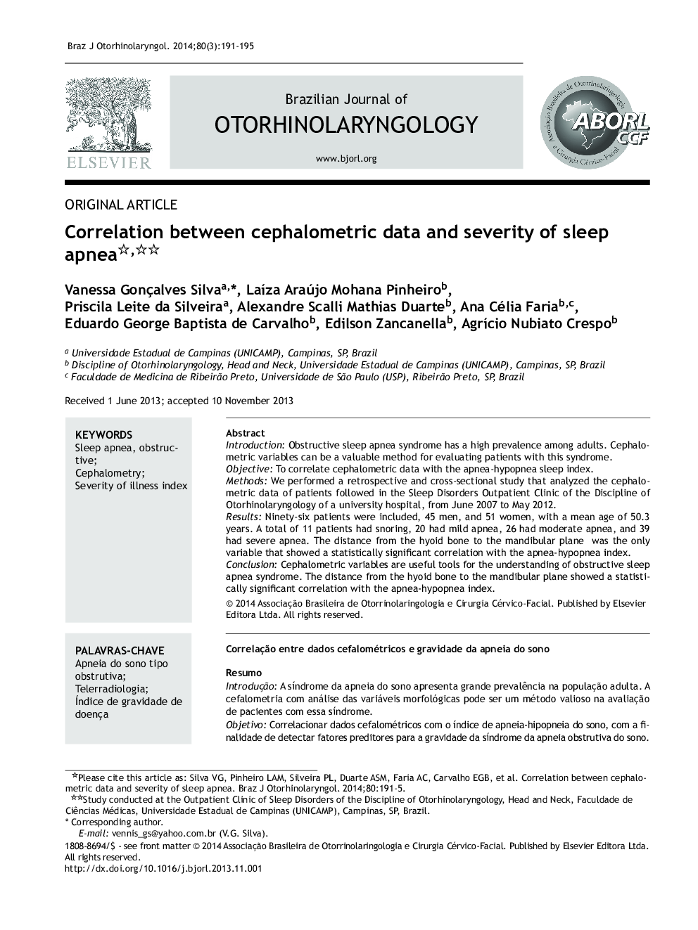 Correlation between cephalometric data and severity of sleep apnea 