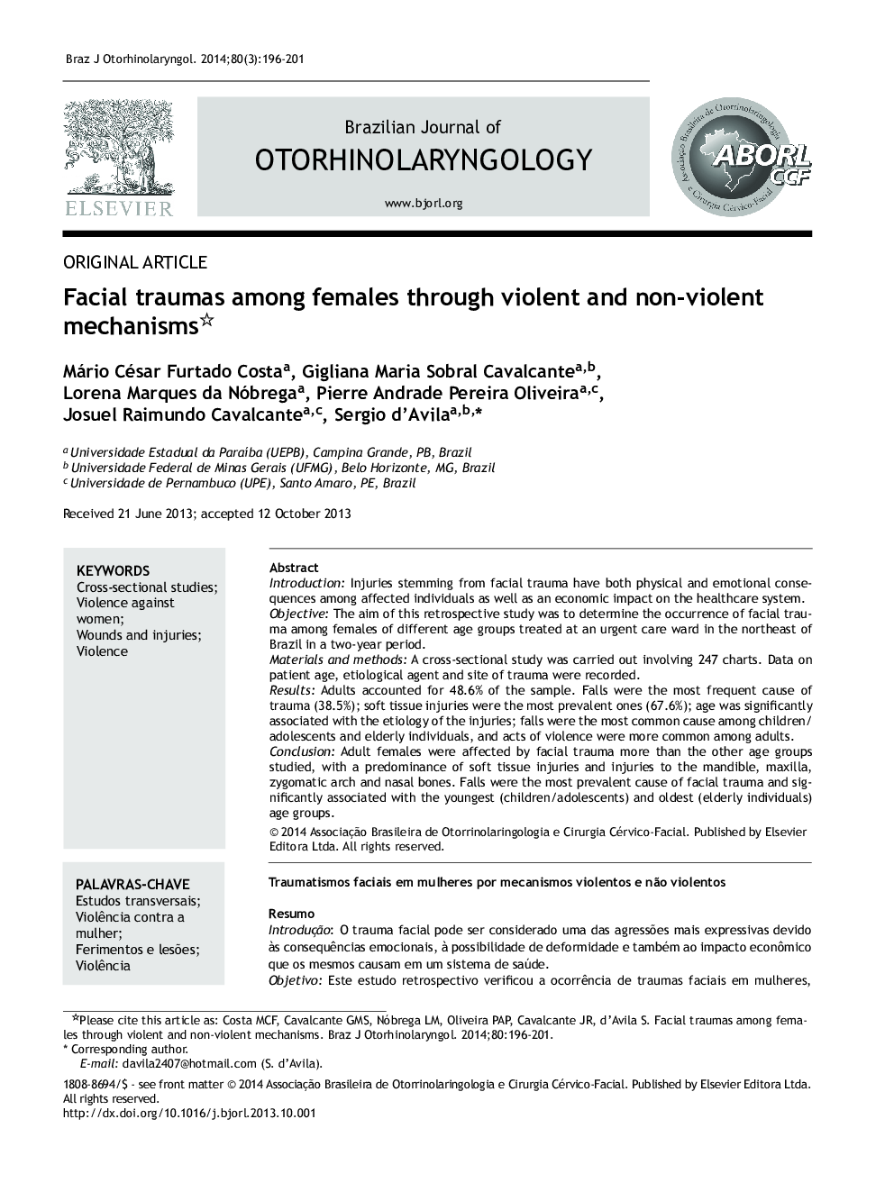 Facial traumas among females through violent and non-violent mechanisms 