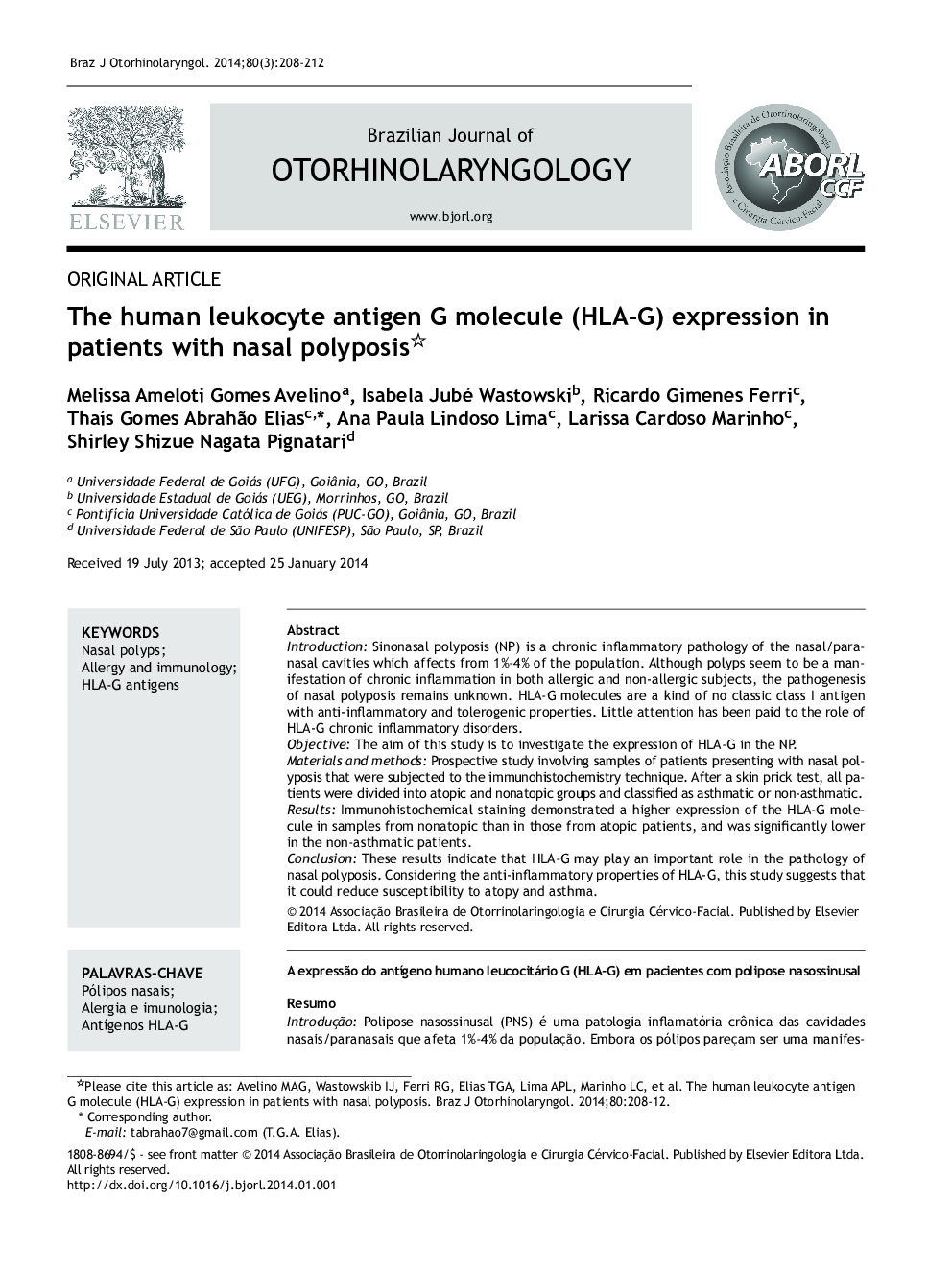 The human leukocyte antigen G molecule (HLA-G) expression in patients with nasal polyposis 