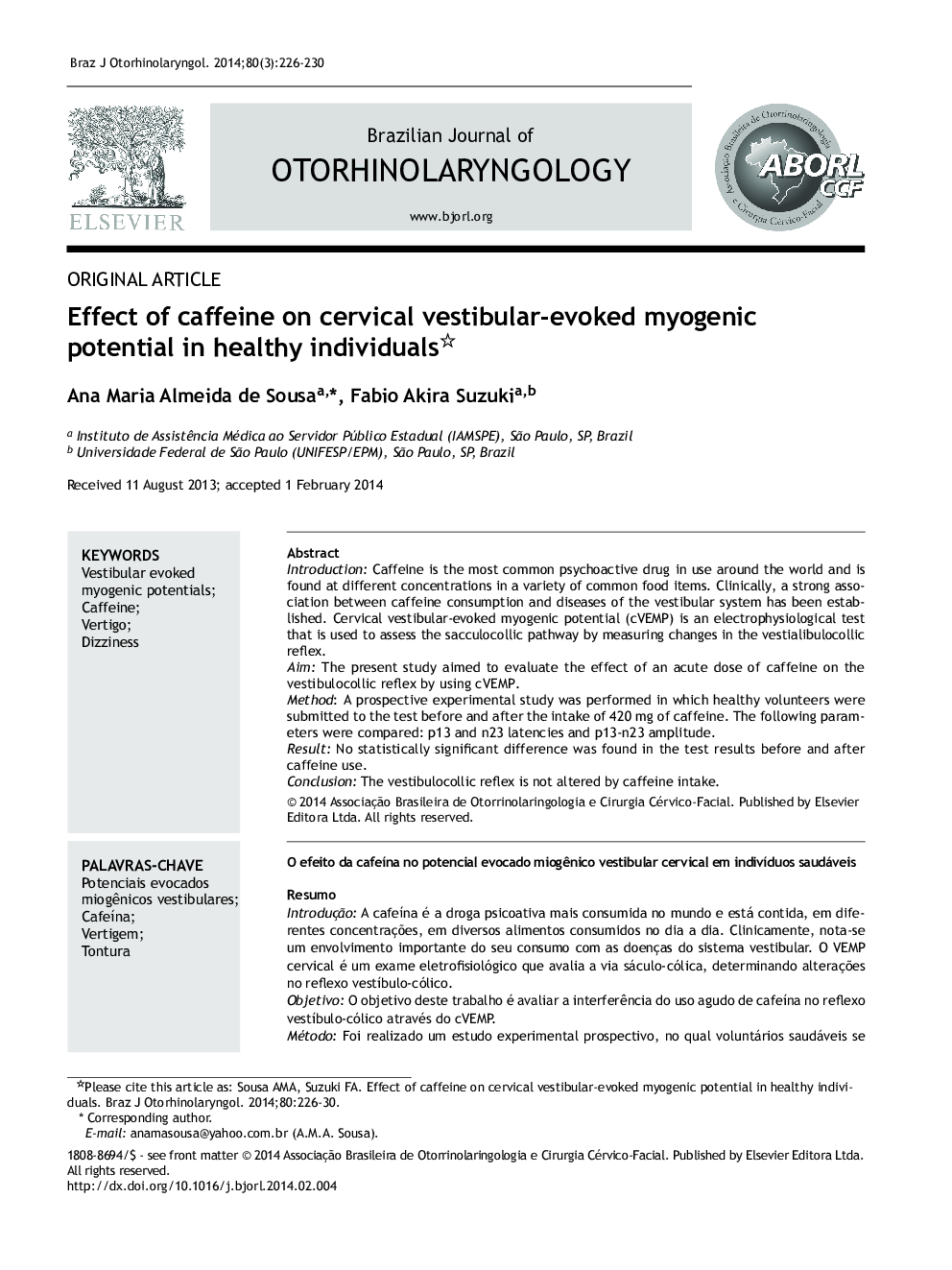 Effect of caffeine on cervical vestibular-evoked myogenic potential in healthy individuals1