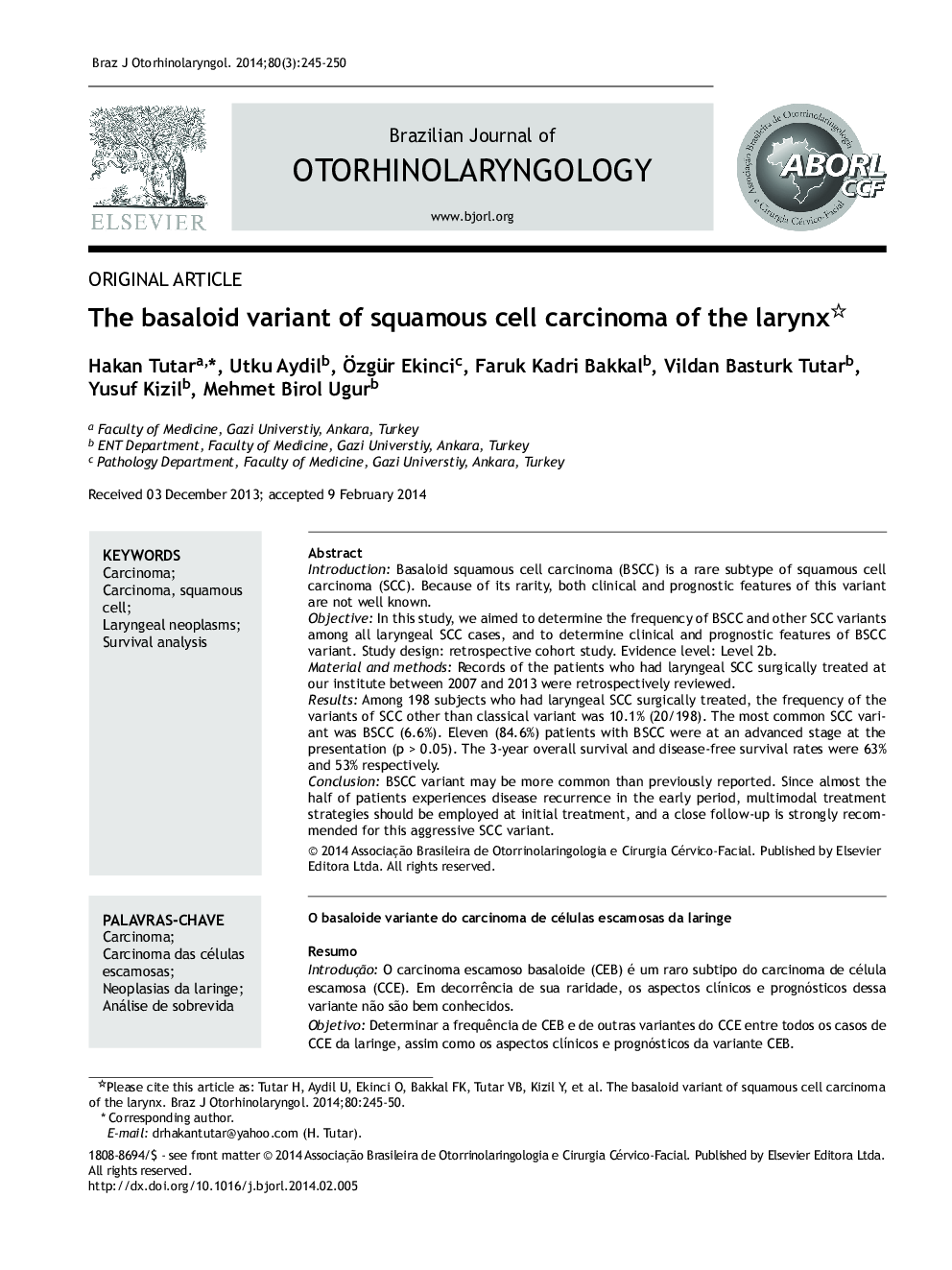 The basaloid variant of squamous cell carcinoma of the larynx1