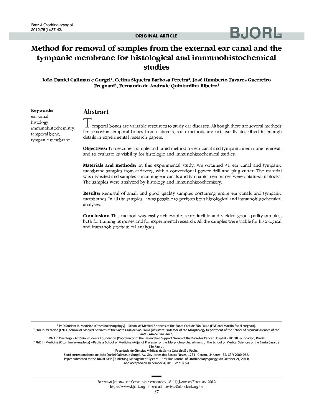 Method for removal of samples from the external ear canal and the tympanic membrane for histological and immunohistochemical studies 