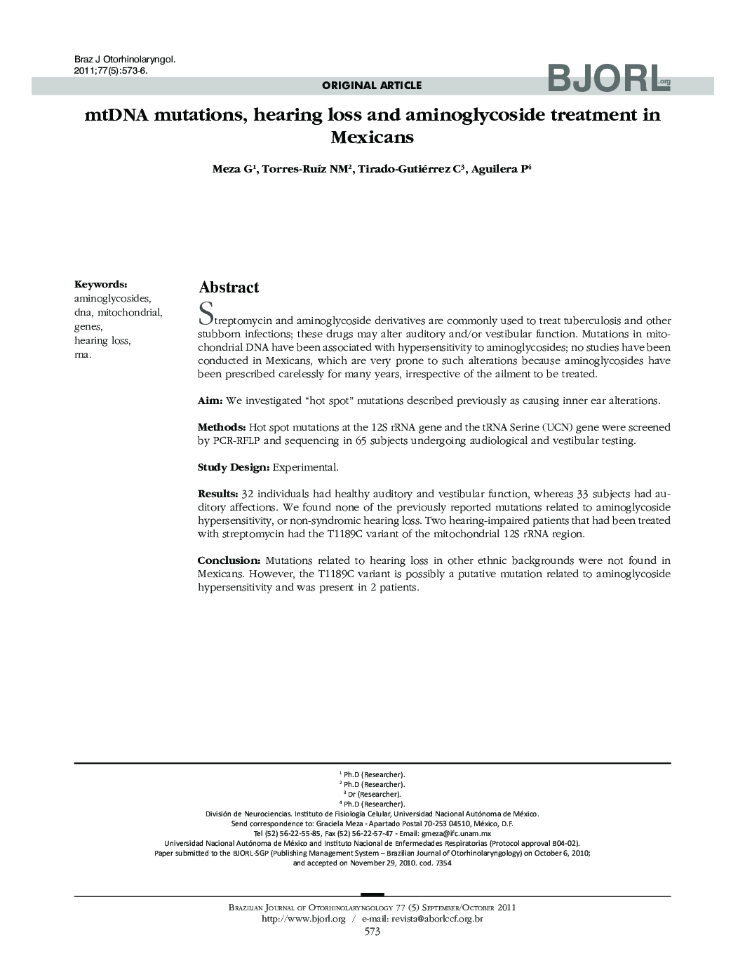 mtDNA mutations, hearing loss and aminoglycoside treatment in Mexicans