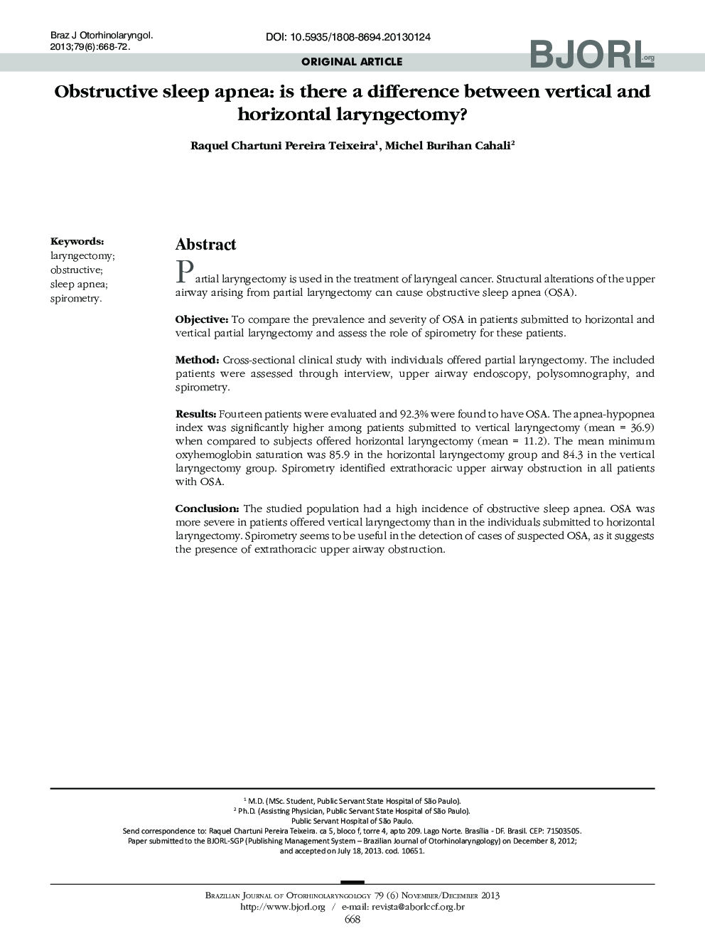 Obstructive sleep apnea: is there a difference between vertical and horizontal laryngectomy? 