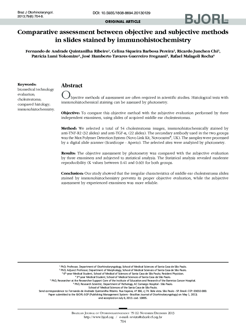 Comparative assessment between objective and subjective methods in slides stained by immunohistochemistry