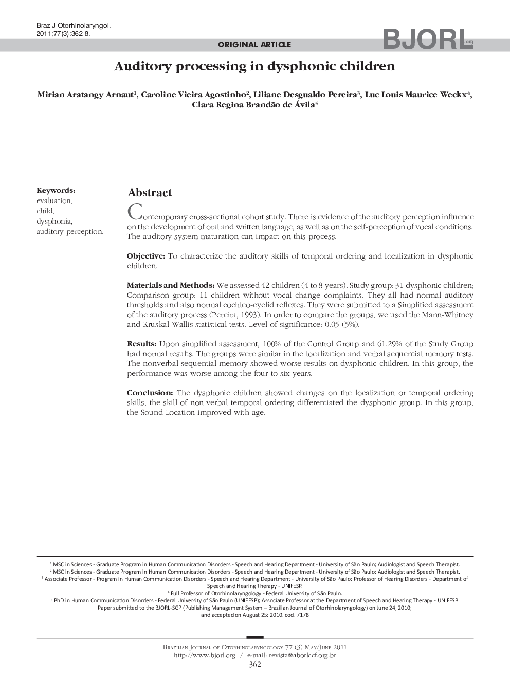 Auditory processing in dysphonic children 