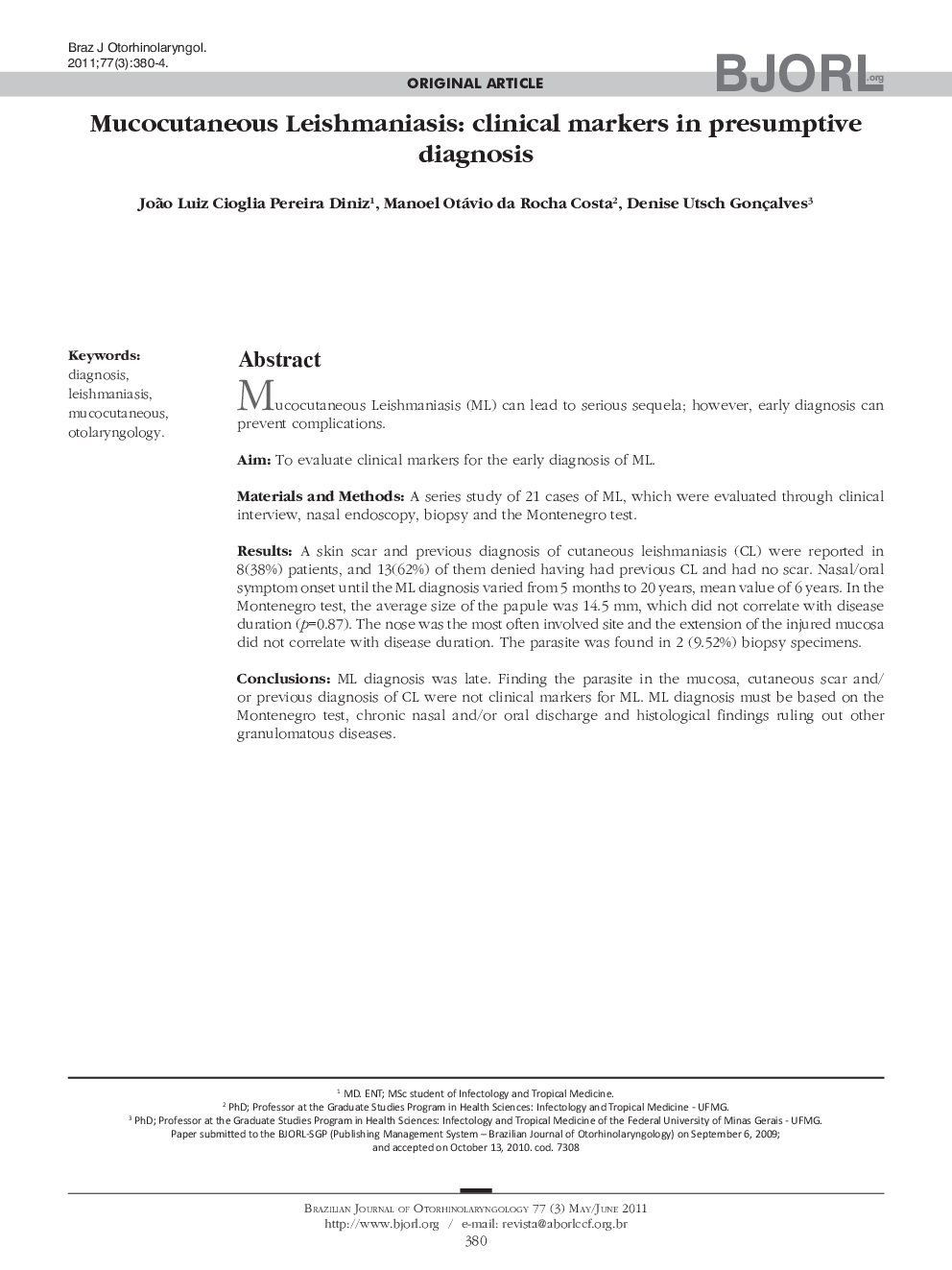 Mucocutaneous Leishmaniasis: clinical markers in presumptive diagnosis 