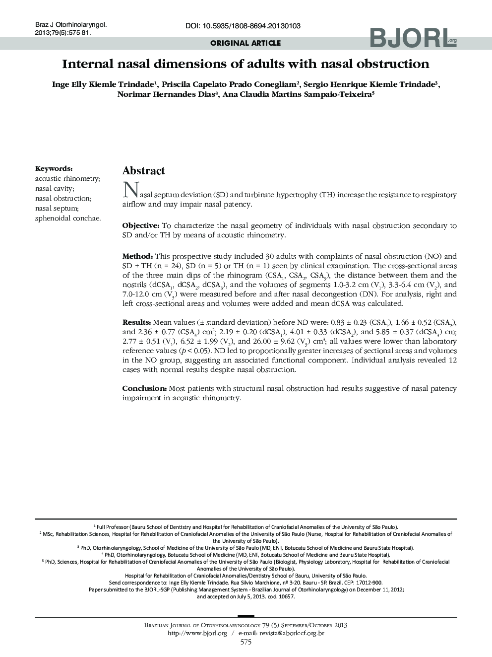 Internal nasal dimensions of adults with nasal obstruction 