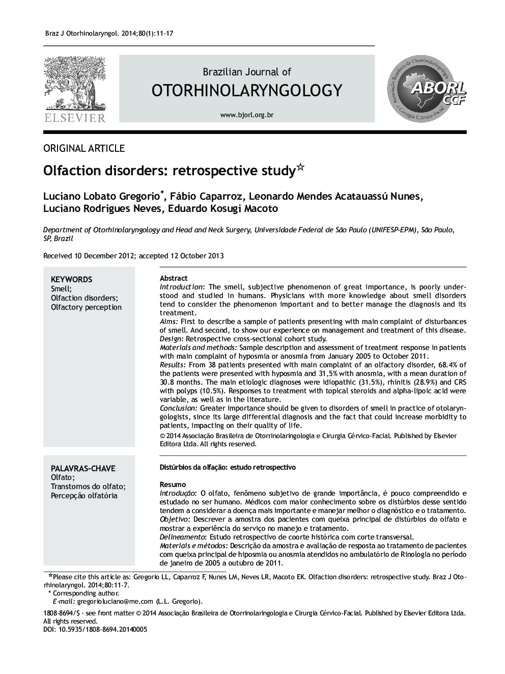 Olfaction disorders: retrospective study✩