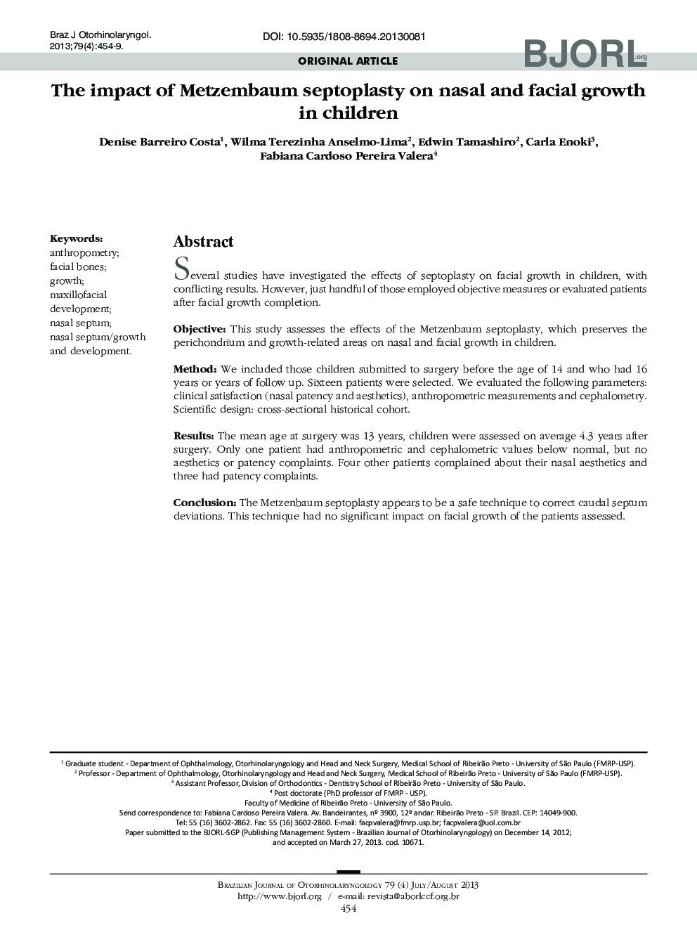 The impact of Metzembaum septoplasty on nasal and facial growth in children 