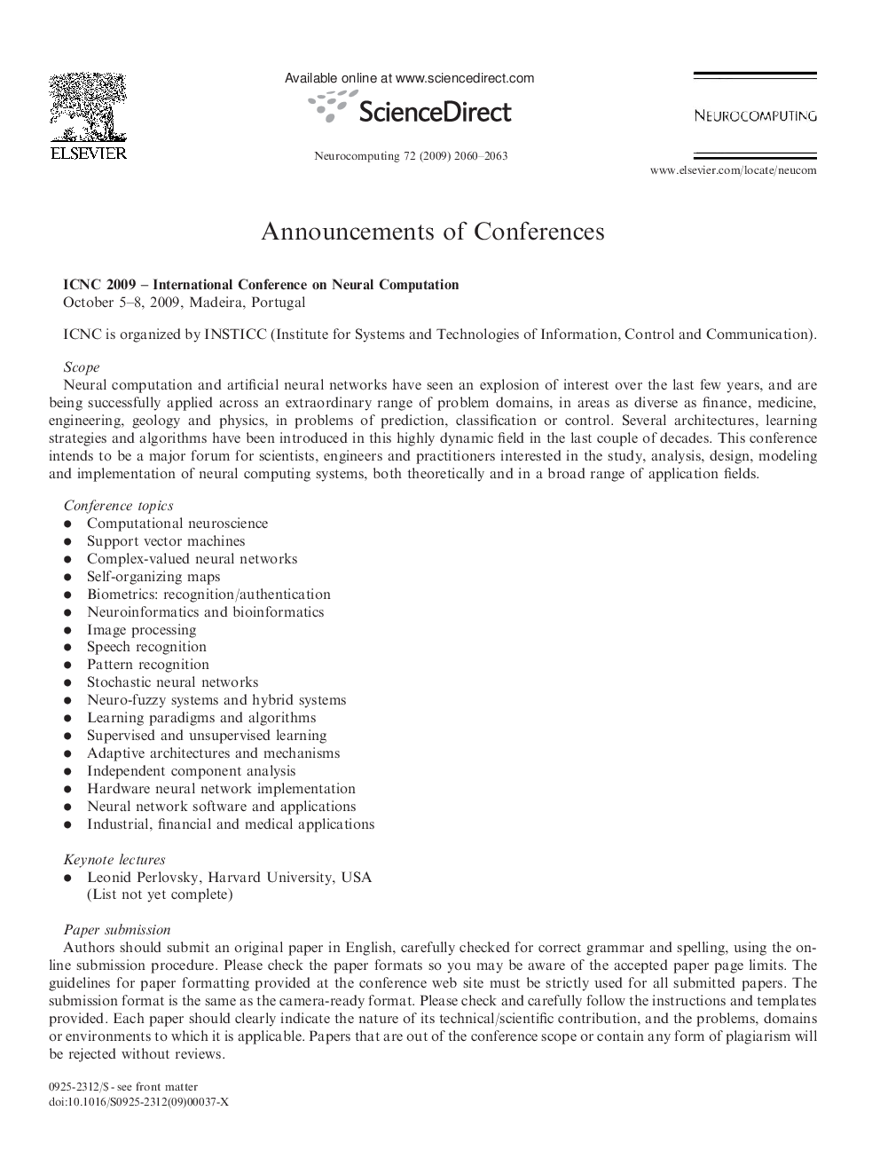 Announcements of Conferences