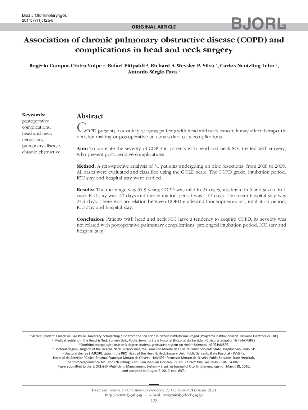 Association of chronic pulmonary obstructive disease (COPD) and complications in head and neck surgery 