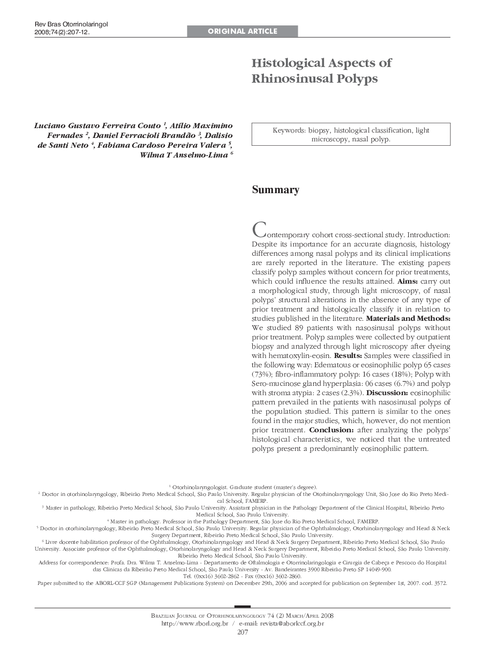 Histological Aspects of Rhinosinusal Polyps