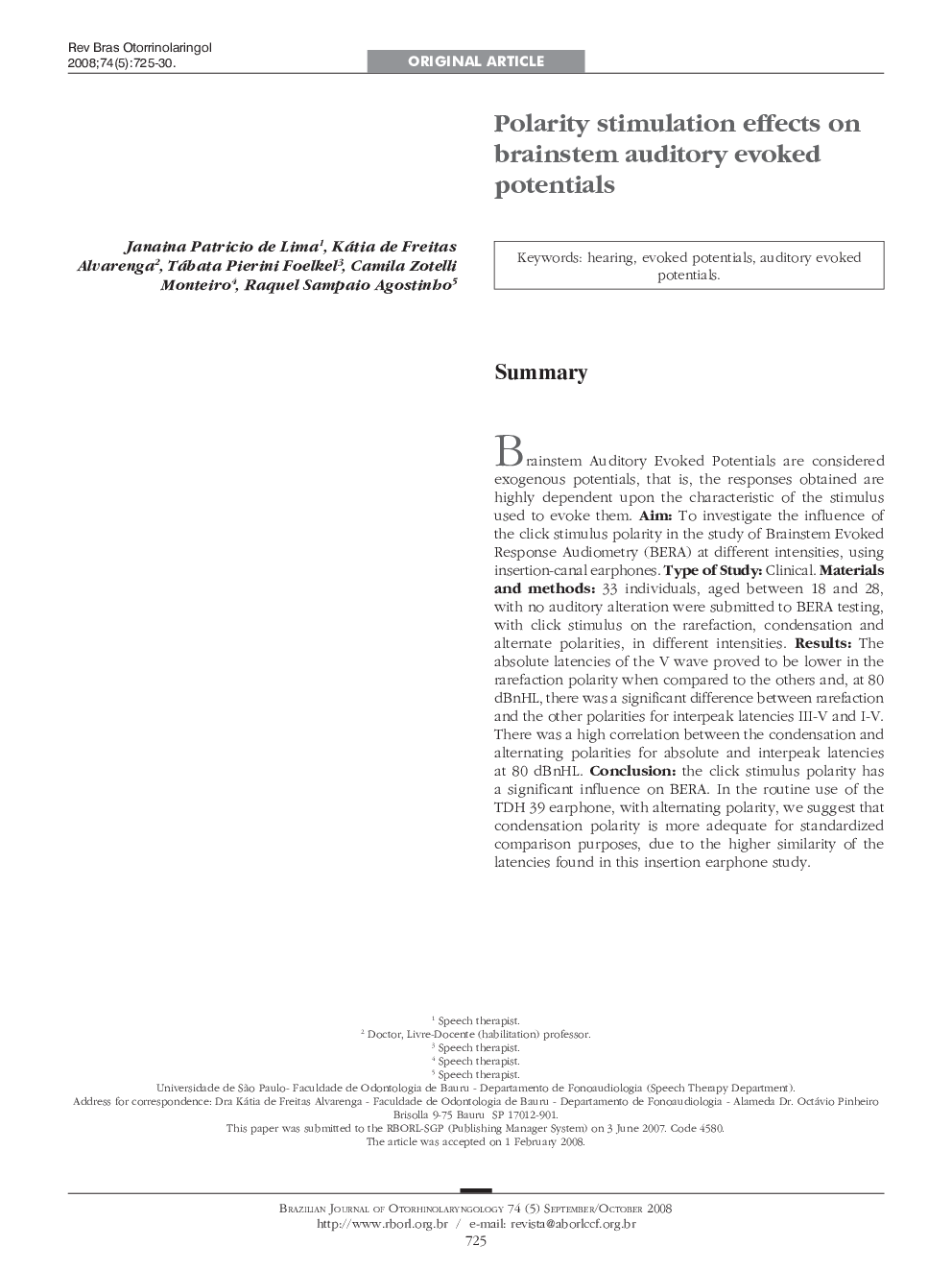 Polarity stimulation effects on brainstem auditory evoked potentials 