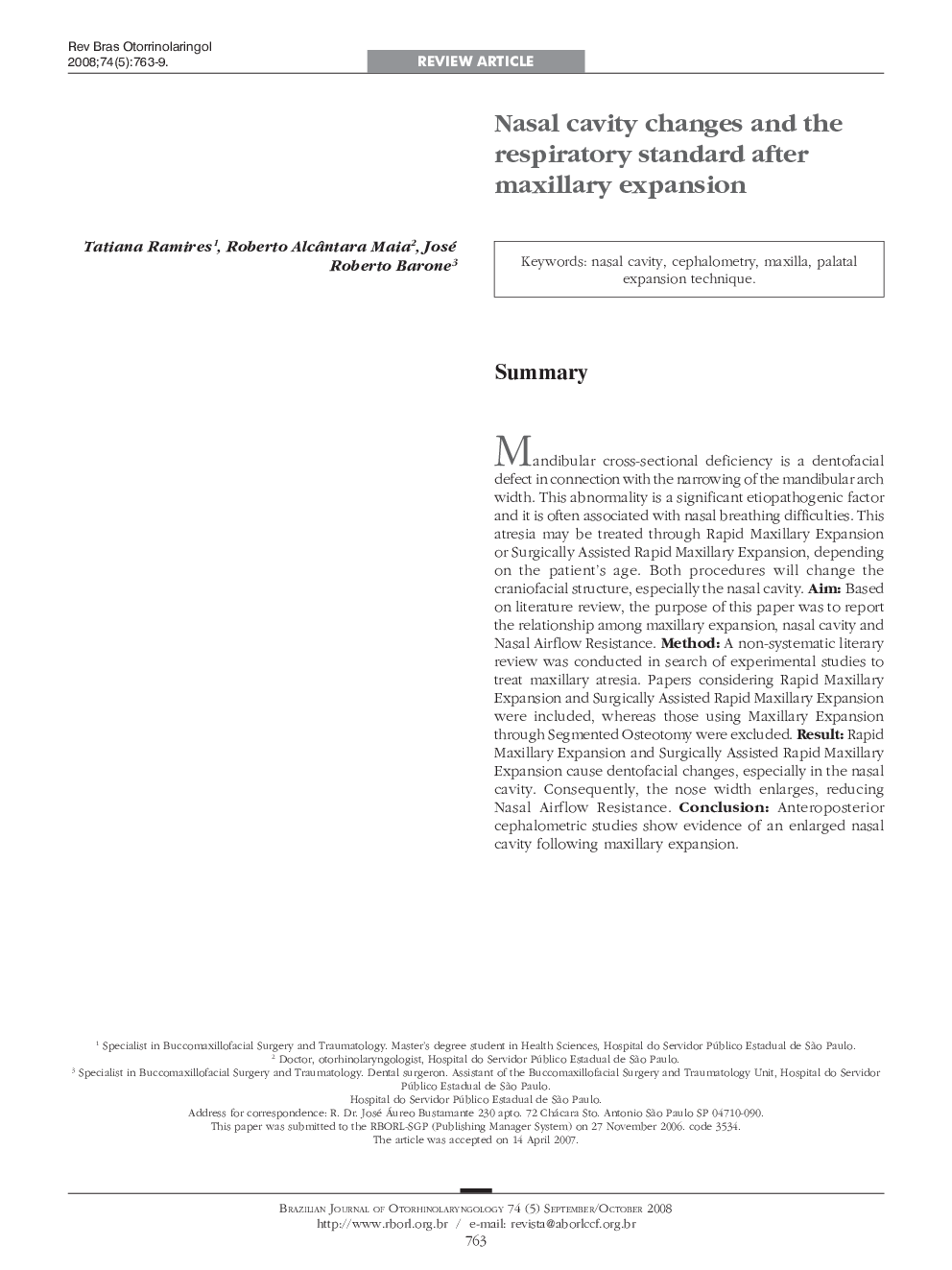 Nasal cavity changes and the respiratory standard after maxillary expansion 