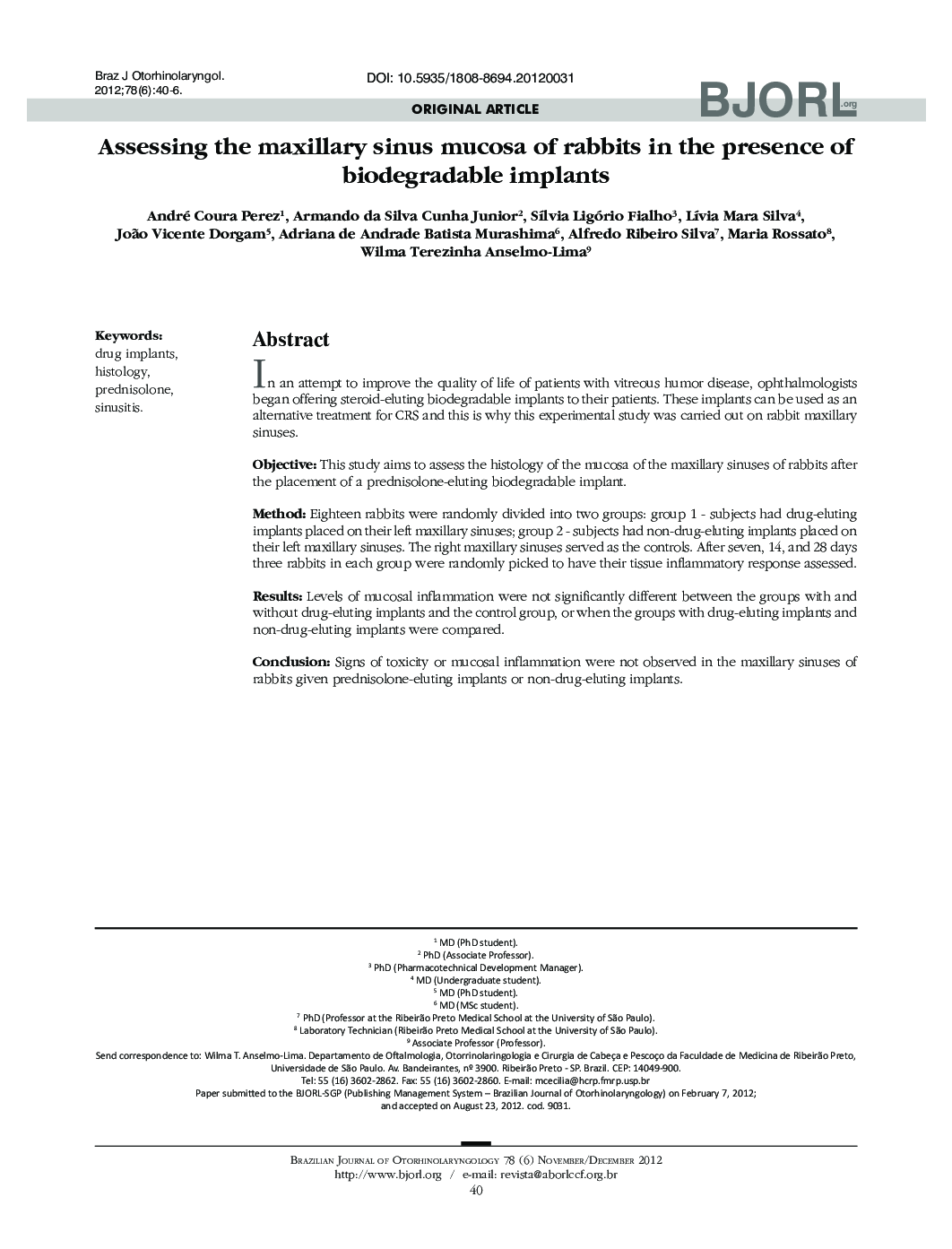 Assessing the maxillary sinus mucosa of rabbits in the presence of biodegradable implants 