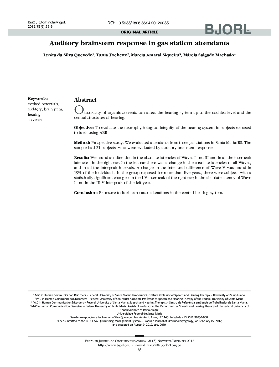 Auditory brainstem response in gas station attendants 