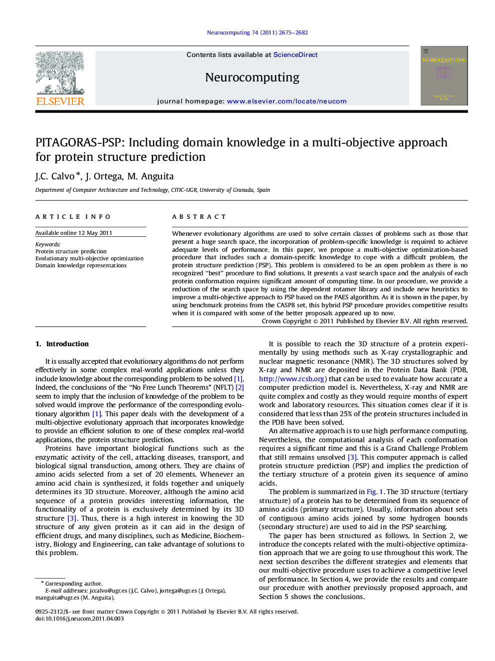 PITAGORAS-PSP: Including domain knowledge in a multi-objective approach for protein structure prediction