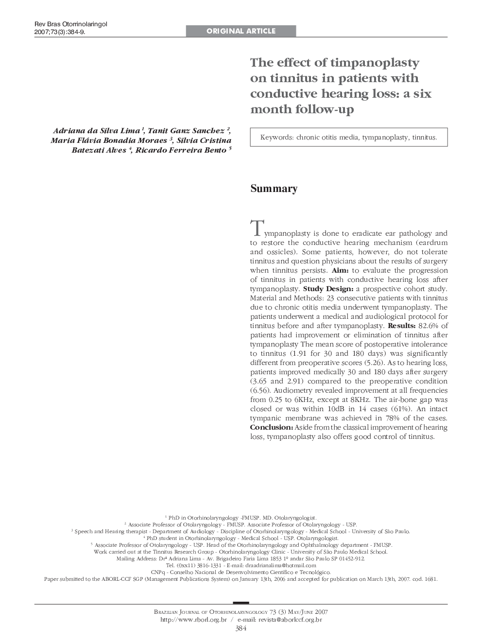 The effect of timpanoplasty on tinnitus in patients with conductive hearing loss: a six month follow-up 