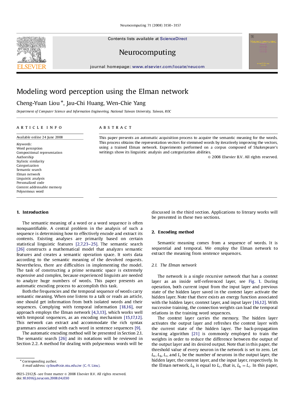 Modeling word perception using the Elman network