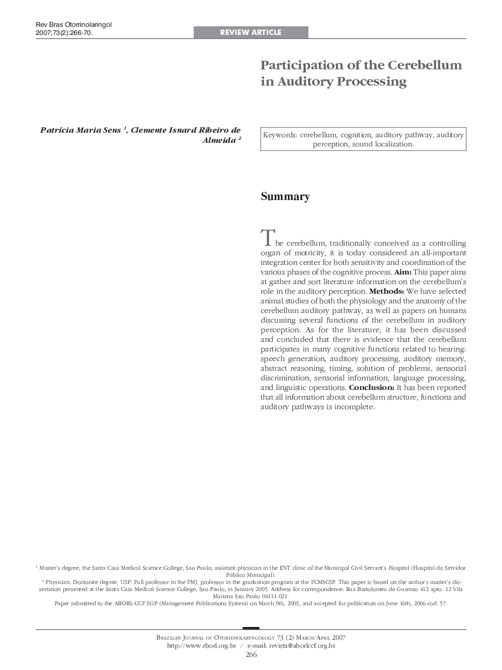 Participation of the Cerebellum in Auditory Processing