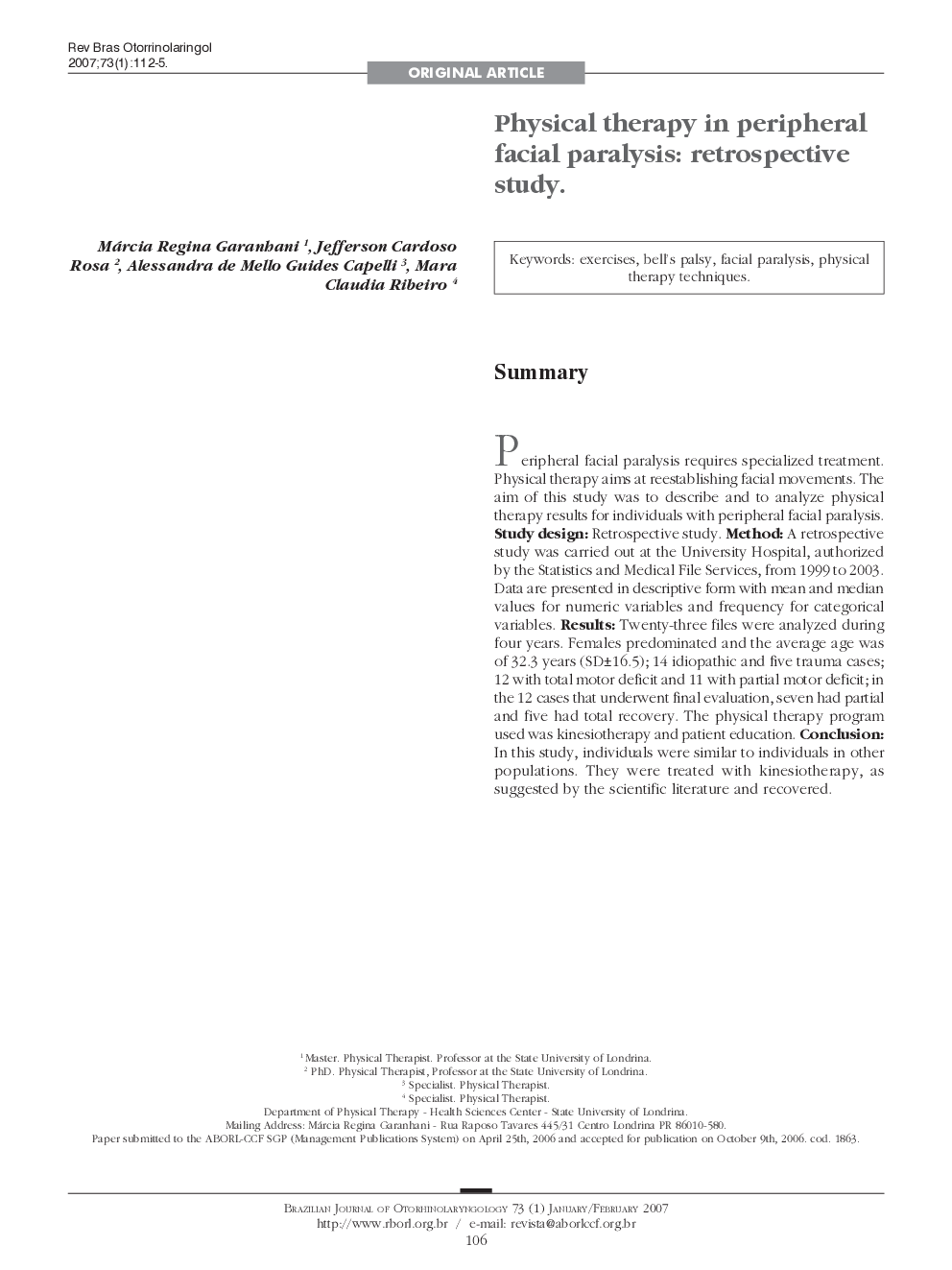 Physical therapy in peripheral facial paralysis: retrospective study 