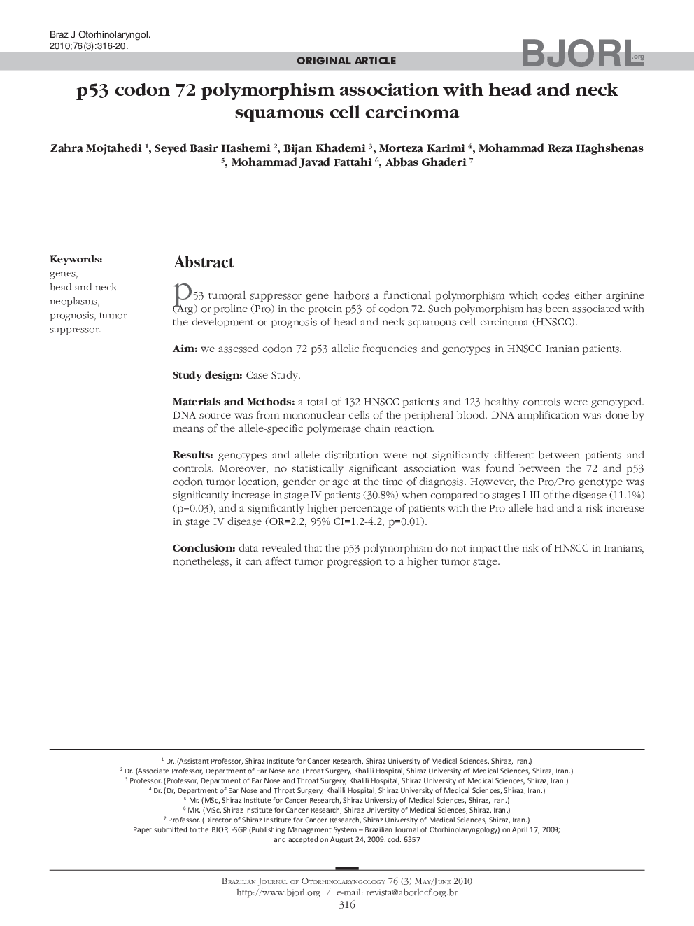 p53 codon 72 polymorphism association with head and neck squamous cell carcinoma 