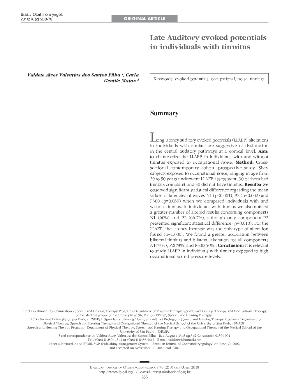 Late Auditory evoked potentials in individuals with tinnitus 