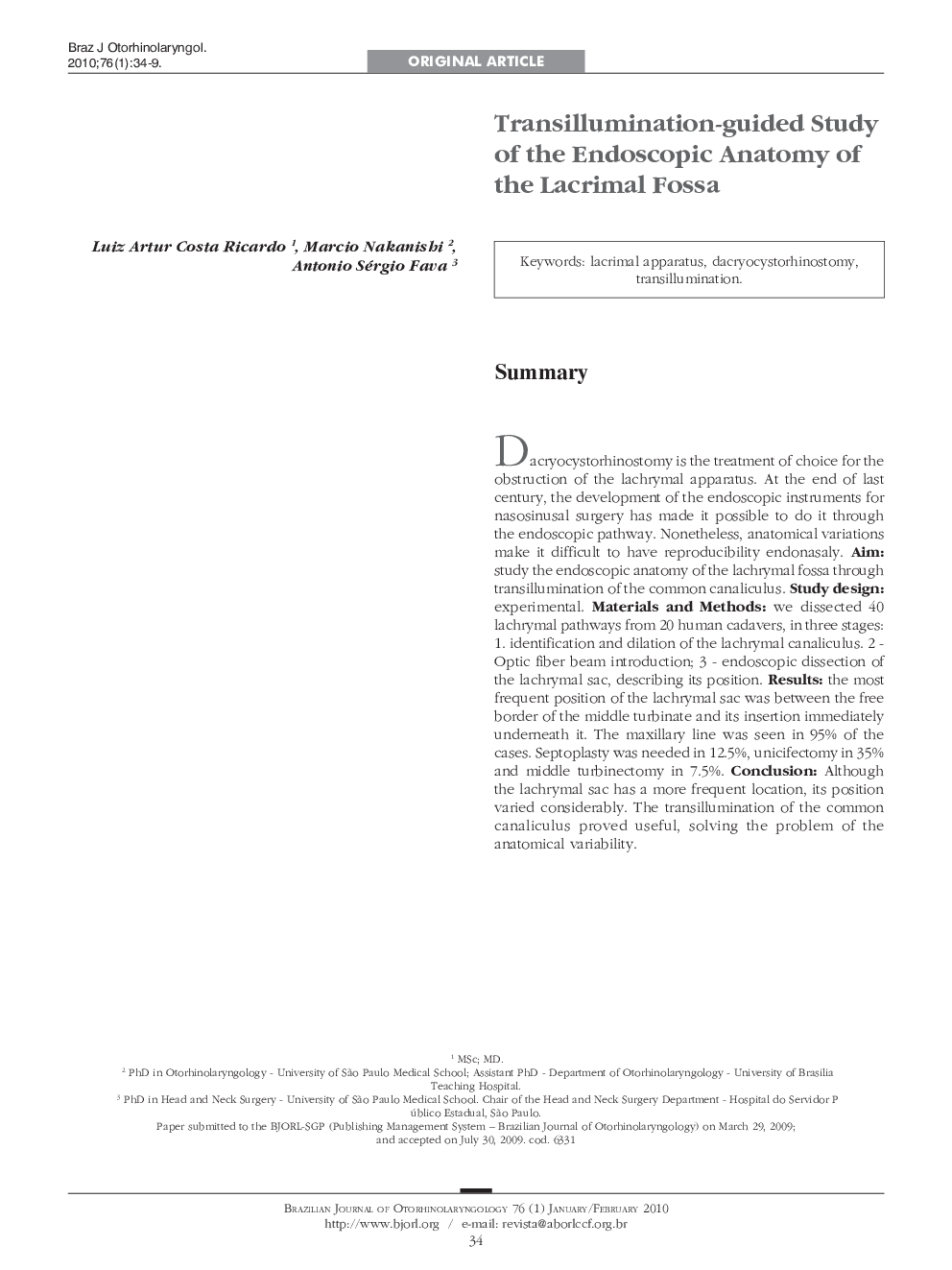 Transillumination-guided Study of the Endoscopic Anatomy of the Lacrimal Fossa 