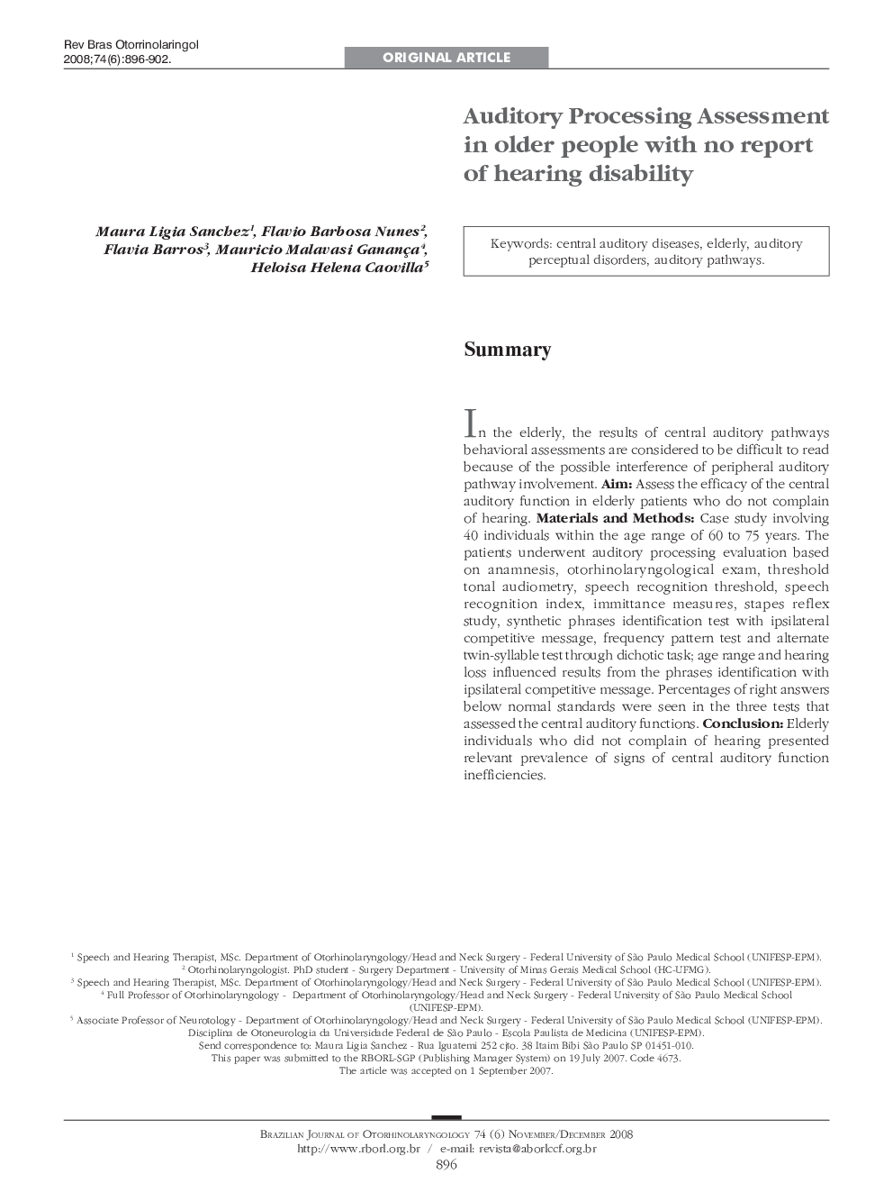 Auditory Processing Assessment in older people with no report of hearing disability 