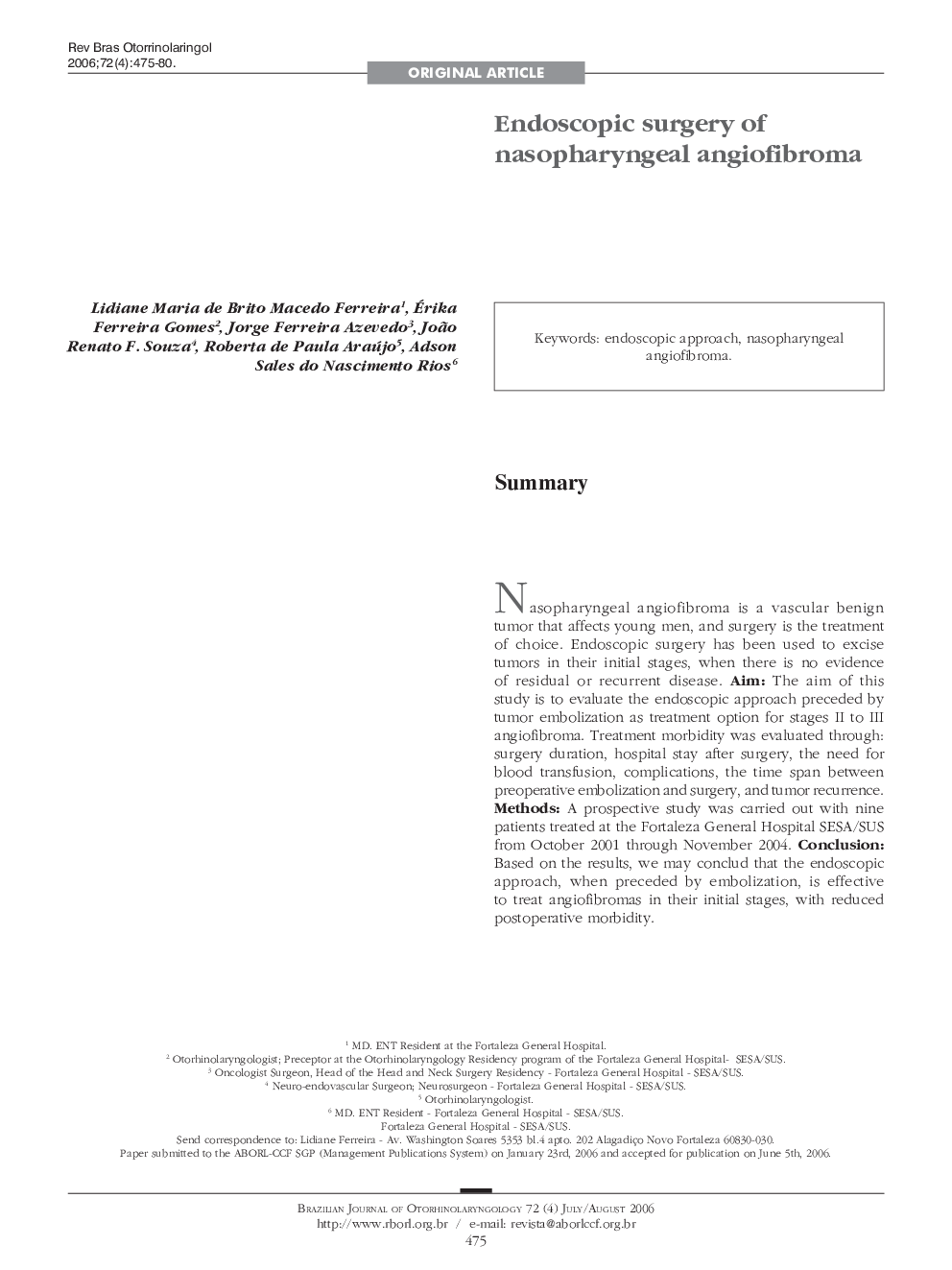 Endoscopic surgery of nasopharyngeal angiofibroma 