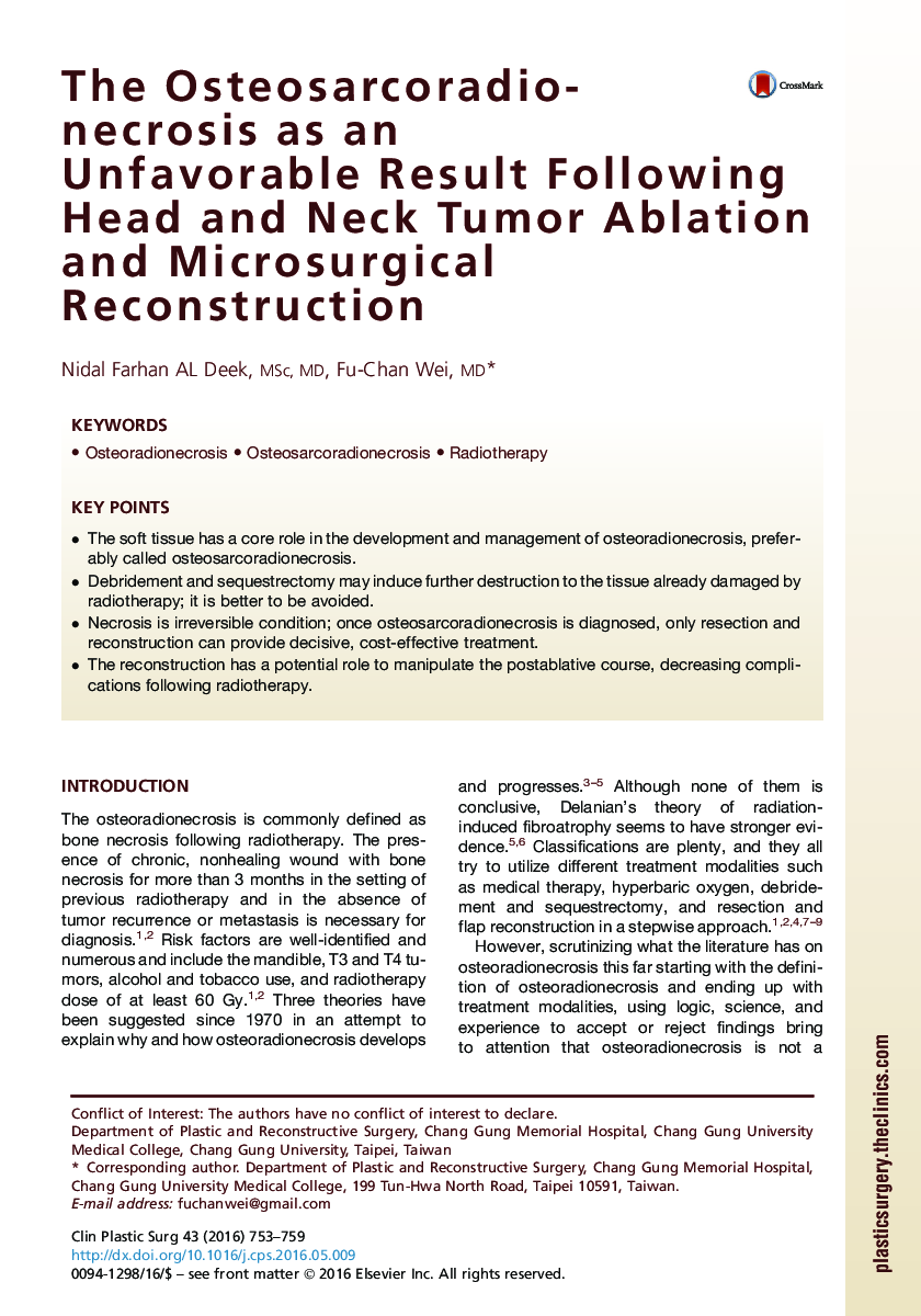 The Osteosarcoradionecrosis as an Unfavorable Result Following Head and Neck Tumor Ablation and Microsurgical Reconstruction