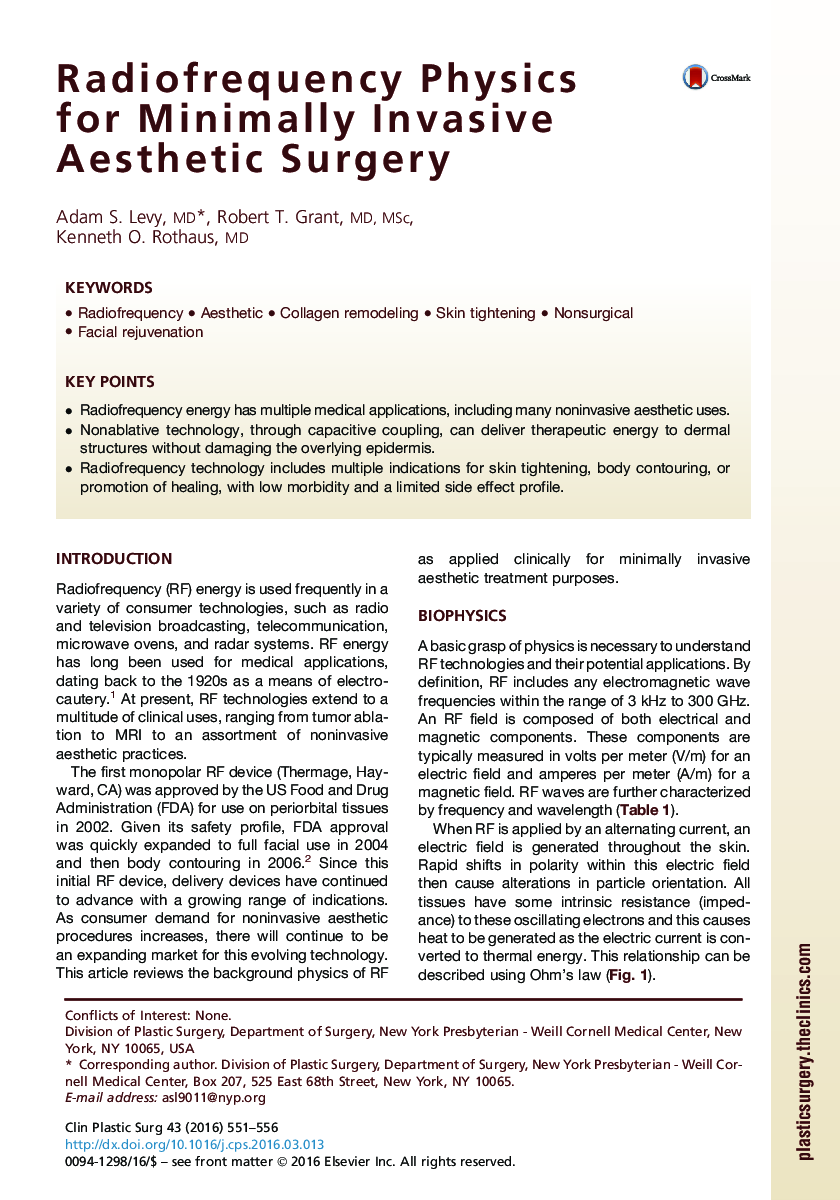 Radiofrequency Physics for Minimally Invasive Aesthetic Surgery