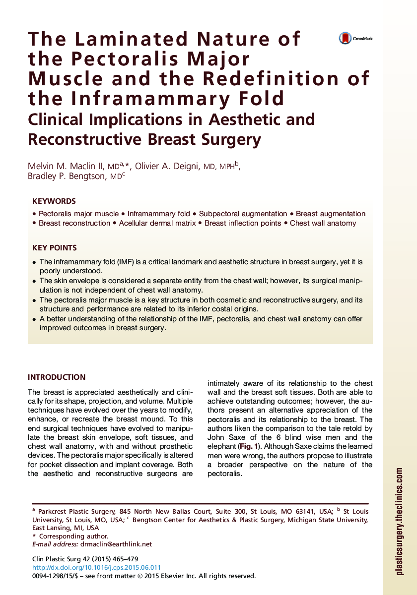 The Laminated Nature of the Pectoralis Major Muscle and the Redefinition of the Inframammary Fold