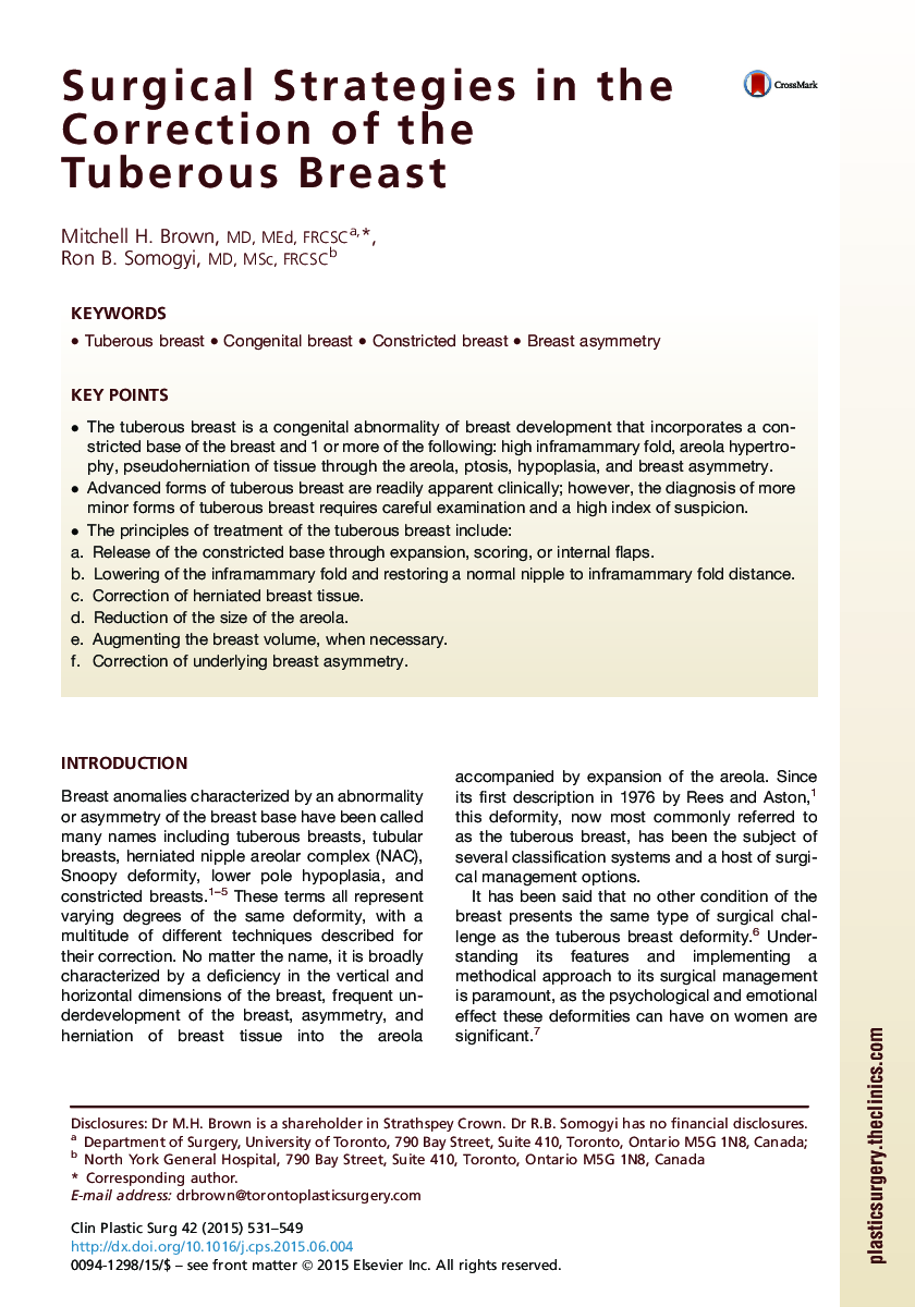 Surgical Strategies in the Correction of the Tuberous Breast