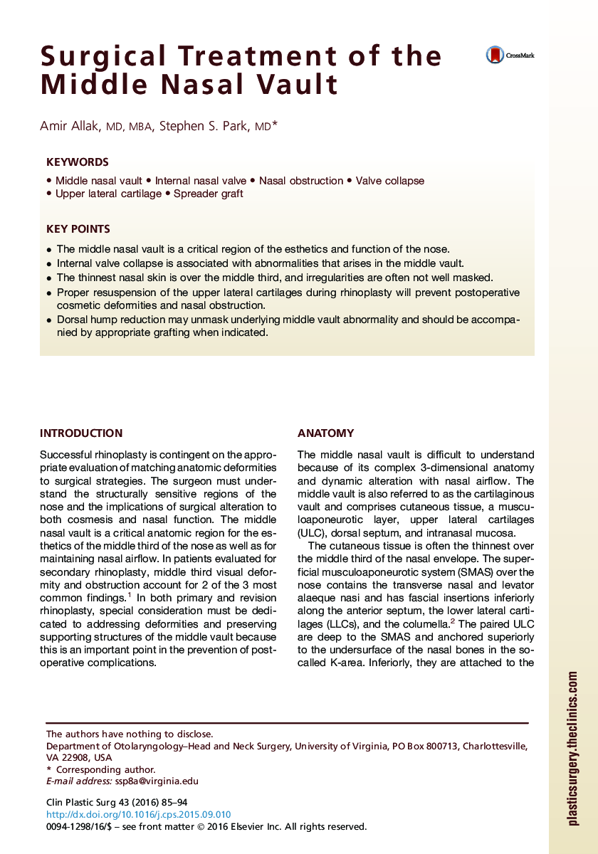 Surgical Treatment of the Middle Nasal Vault