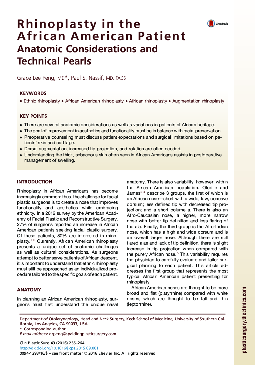 Rhinoplasty in the African American Patient