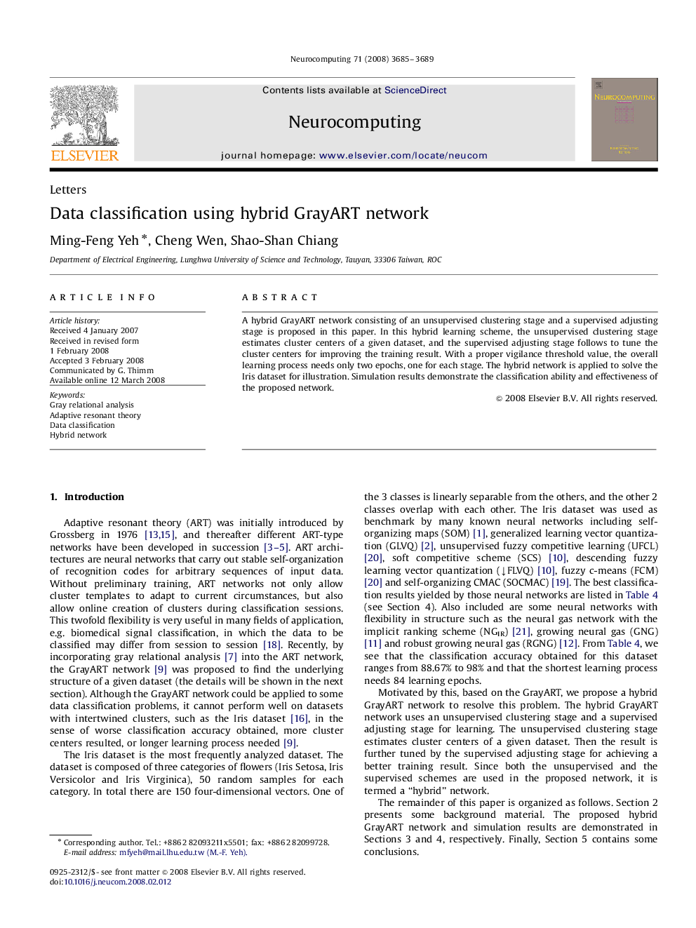 Data classification using hybrid GrayART network