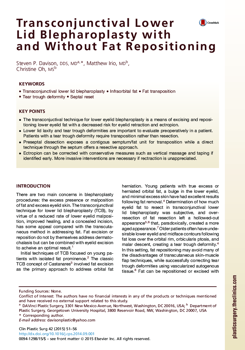 Transconjunctival Lower Lid Blepharoplasty with and Without Fat Repositioning