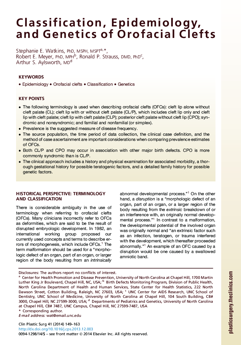 Classification, Epidemiology, and Genetics of Orofacial Clefts