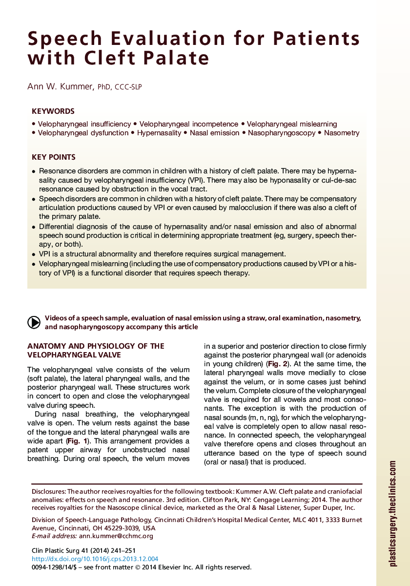 Speech Evaluation for Patients with Cleft Palate