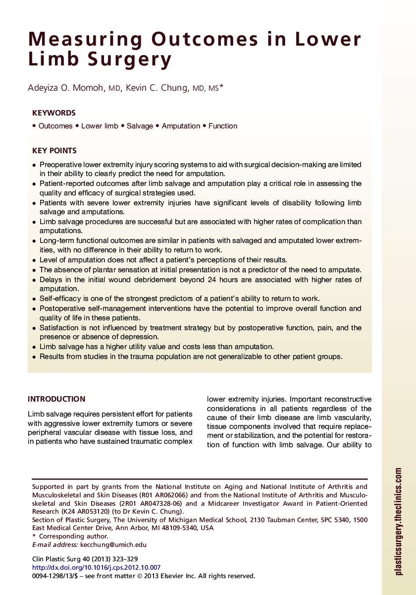 Measuring Outcomes in Lower Limb Surgery