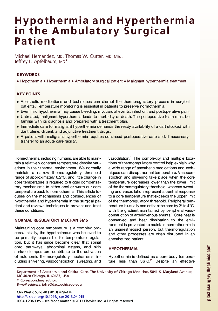 Hypothermia and Hyperthermia in the Ambulatory Surgical Patient