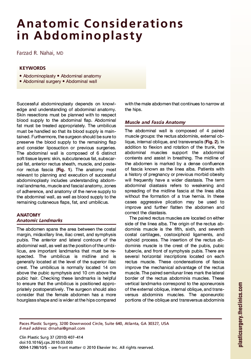 Anatomic Considerations in Abdominoplasty