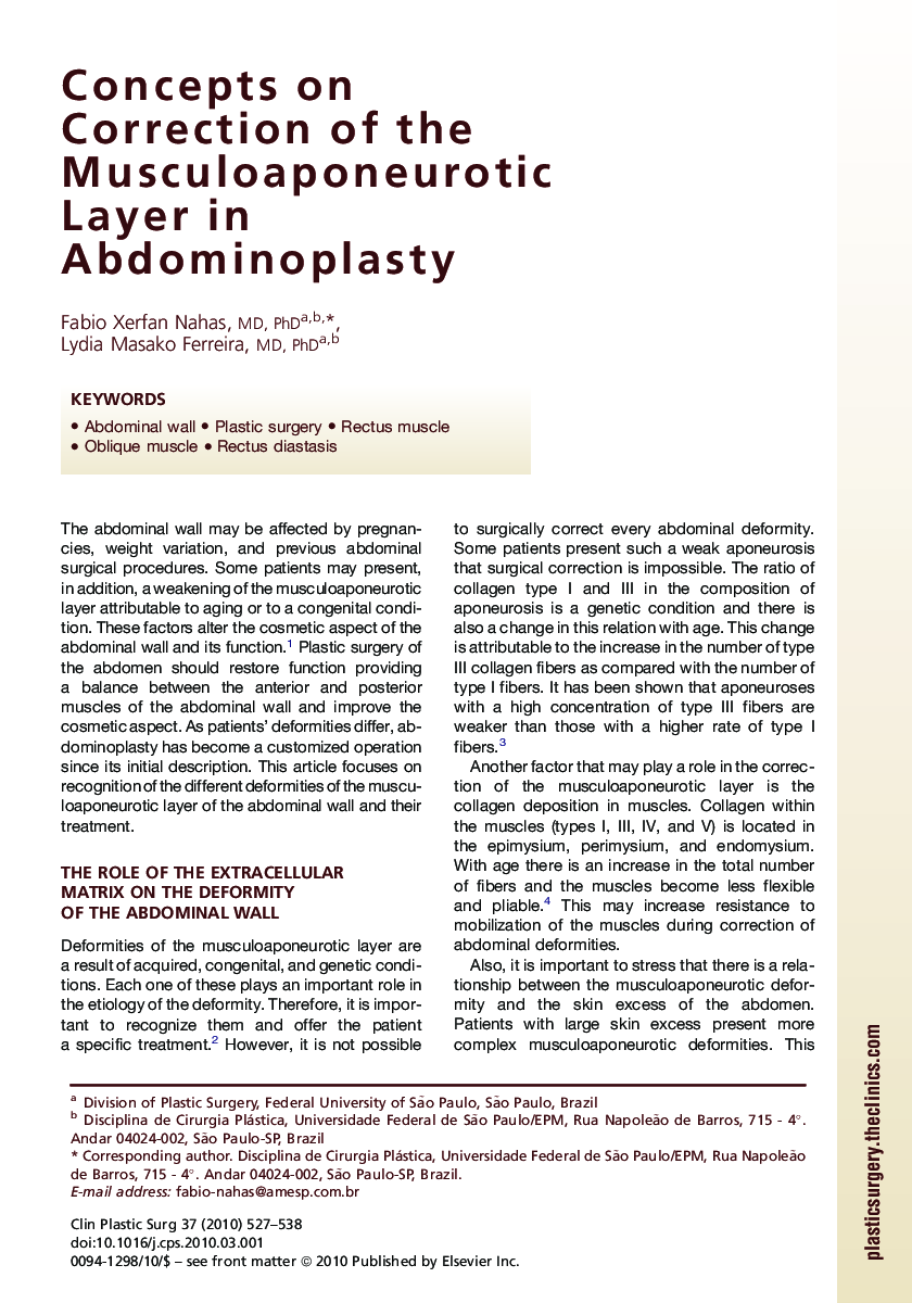 Concepts on Correction of the Musculoaponeurotic Layer in Abdominoplasty