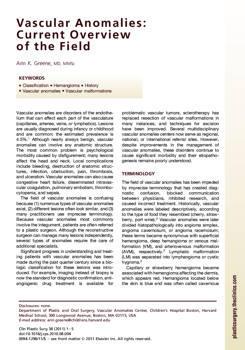 Vascular Anomalies: Current Overview of the Field